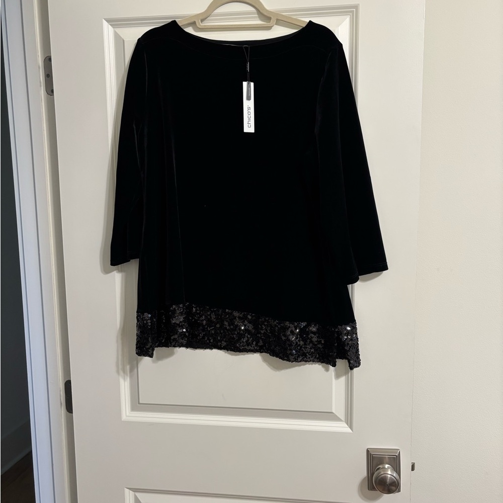 NWT Chicos Black Velvet and Sequin Top